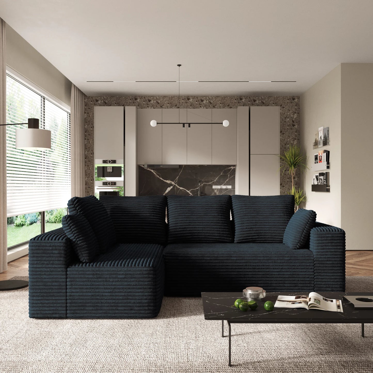 Sofás seccionales Matrix Nook | Sofás seccionales de 2 piezas en forma de L de pana negra de 2 plazas