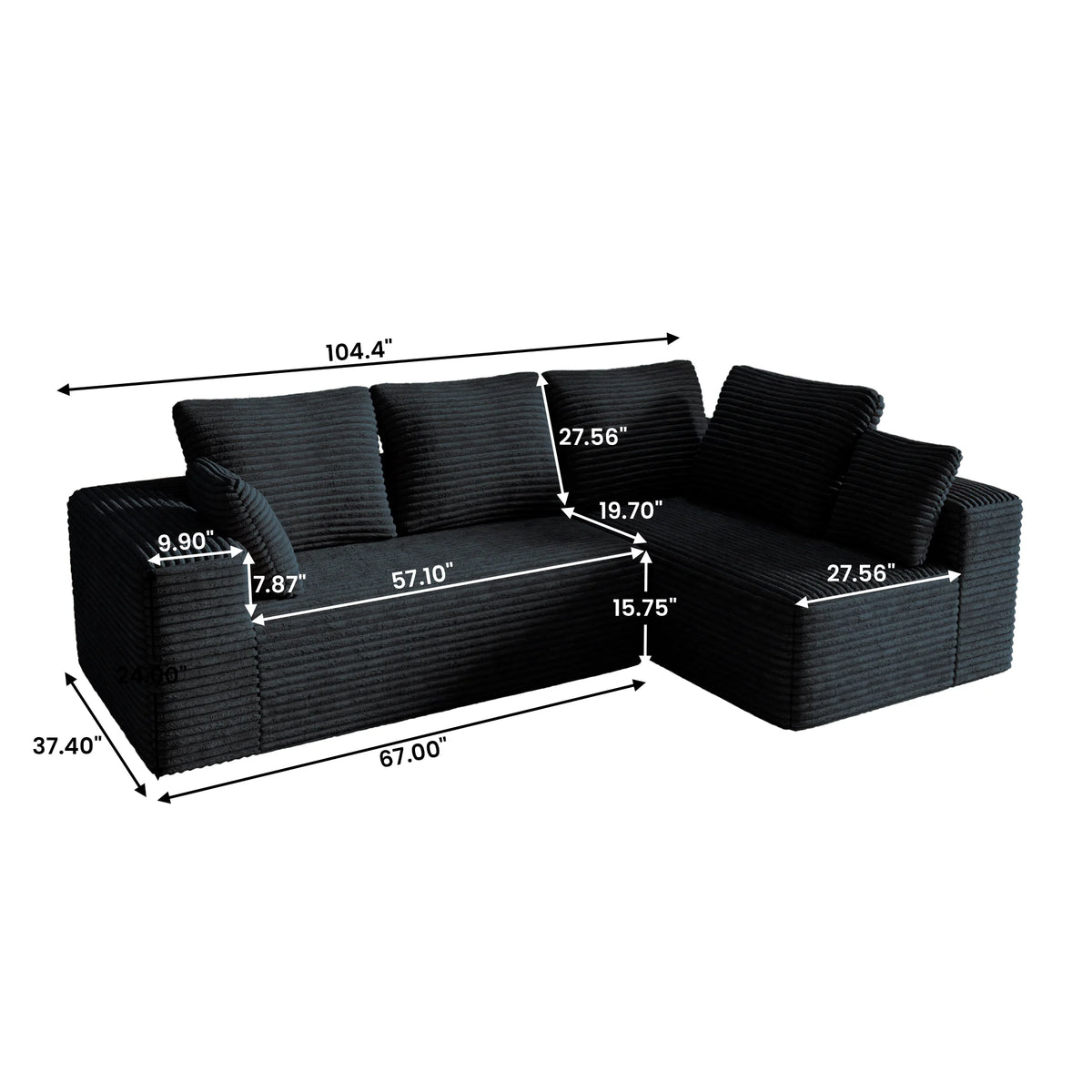 Matrix 4-Seater black Modular L-Shaped Sectionals | 2-Piece, Corduroy Fabric, Small Space