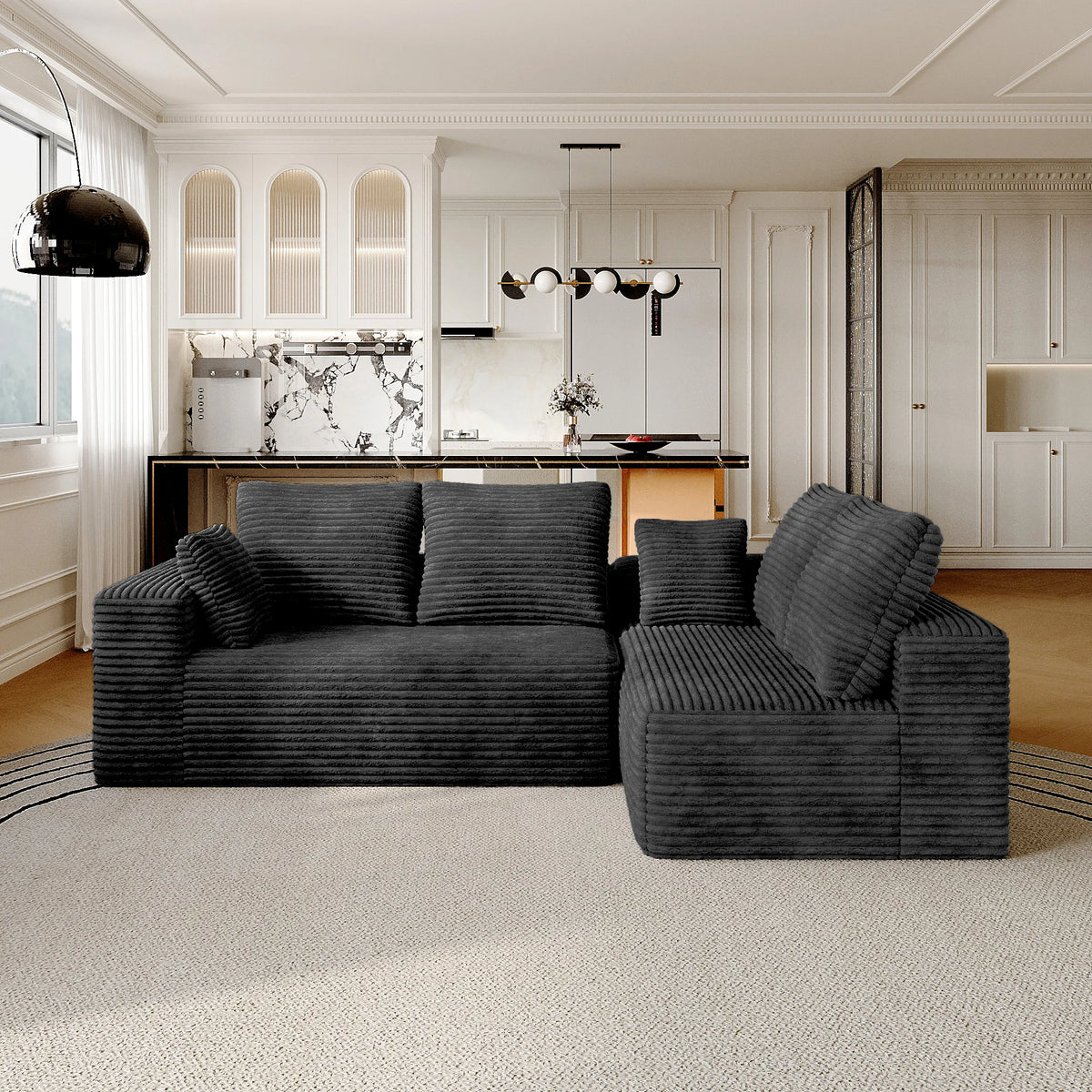 Matrix 4-Seater black Modular L-Shaped Sectionals | 2-Piece, Corduroy Fabric, Small Space