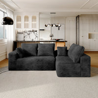 Sofás seccionales Matrix Nook | Sofás seccionales de 2 piezas en forma de L de pana negra de 2 plazas