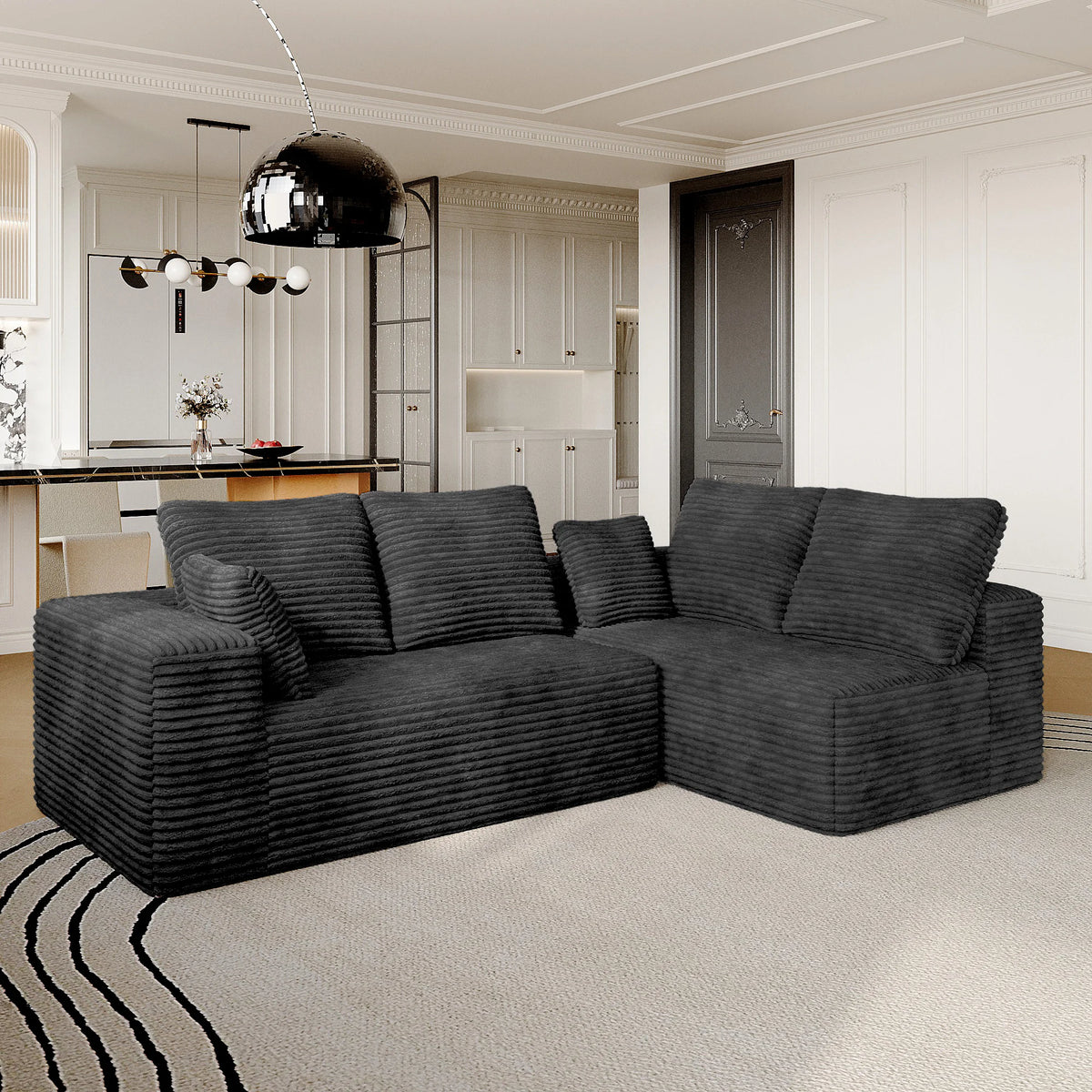Matrix 4-Seater black Modular L-Shaped Sectionals | 2-Piece, Corduroy Fabric, Small Space