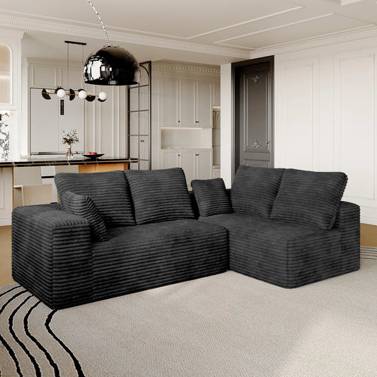 Sofás seccionales Matrix Nook | Sofás seccionales de 2 piezas en forma de L de pana negra de 2 plazas