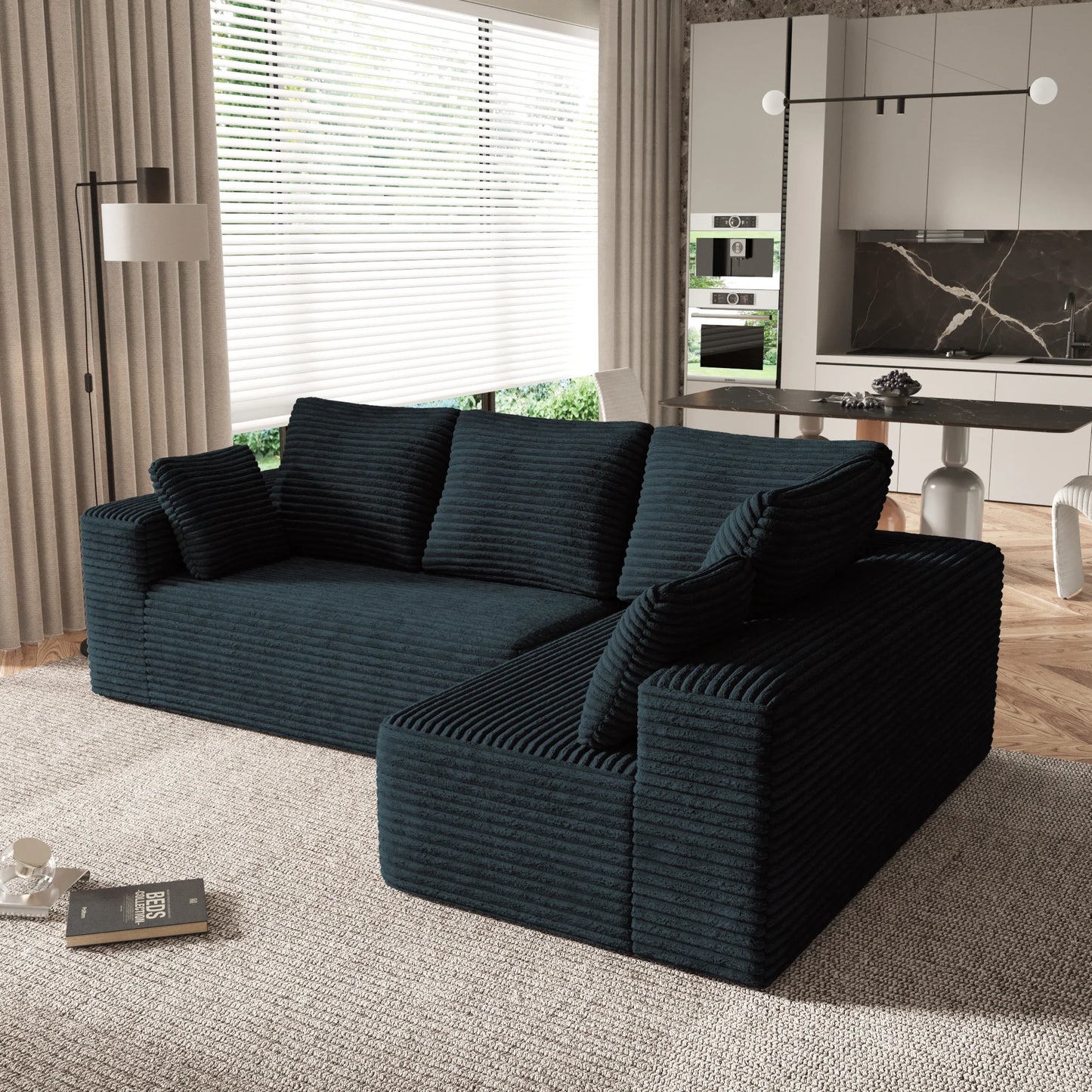 Sofás seccionales Matrix Nook | Sofás seccionales de 2 piezas en forma de L de pana negra de 2 plazas