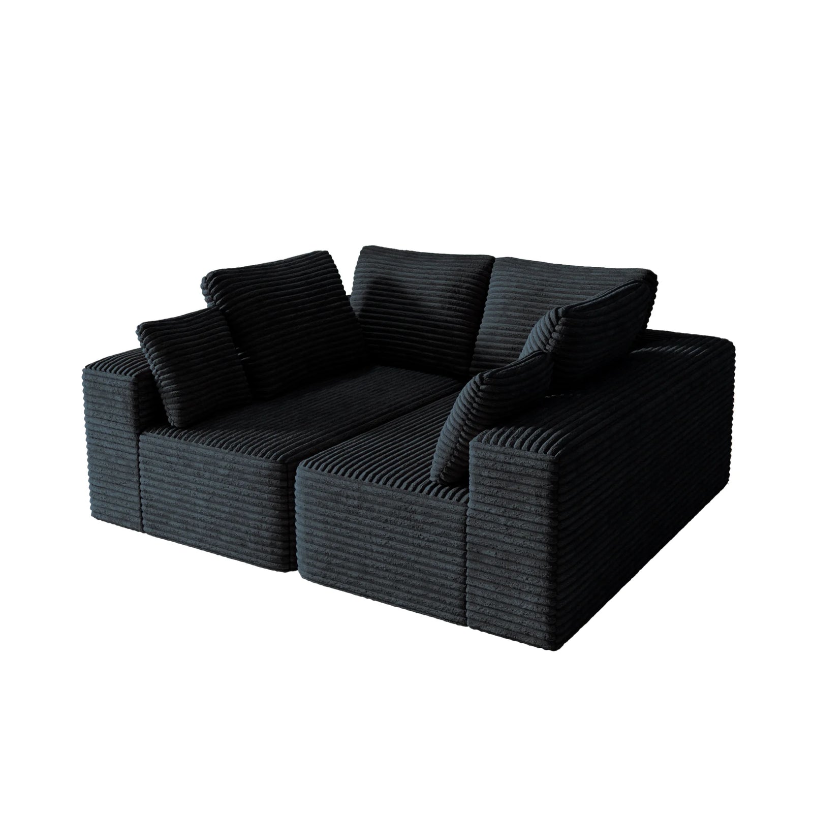 Sofás modulares Matrix negros de 4 plazas | 2 piezas, tela de pana, aptos para apartamentos