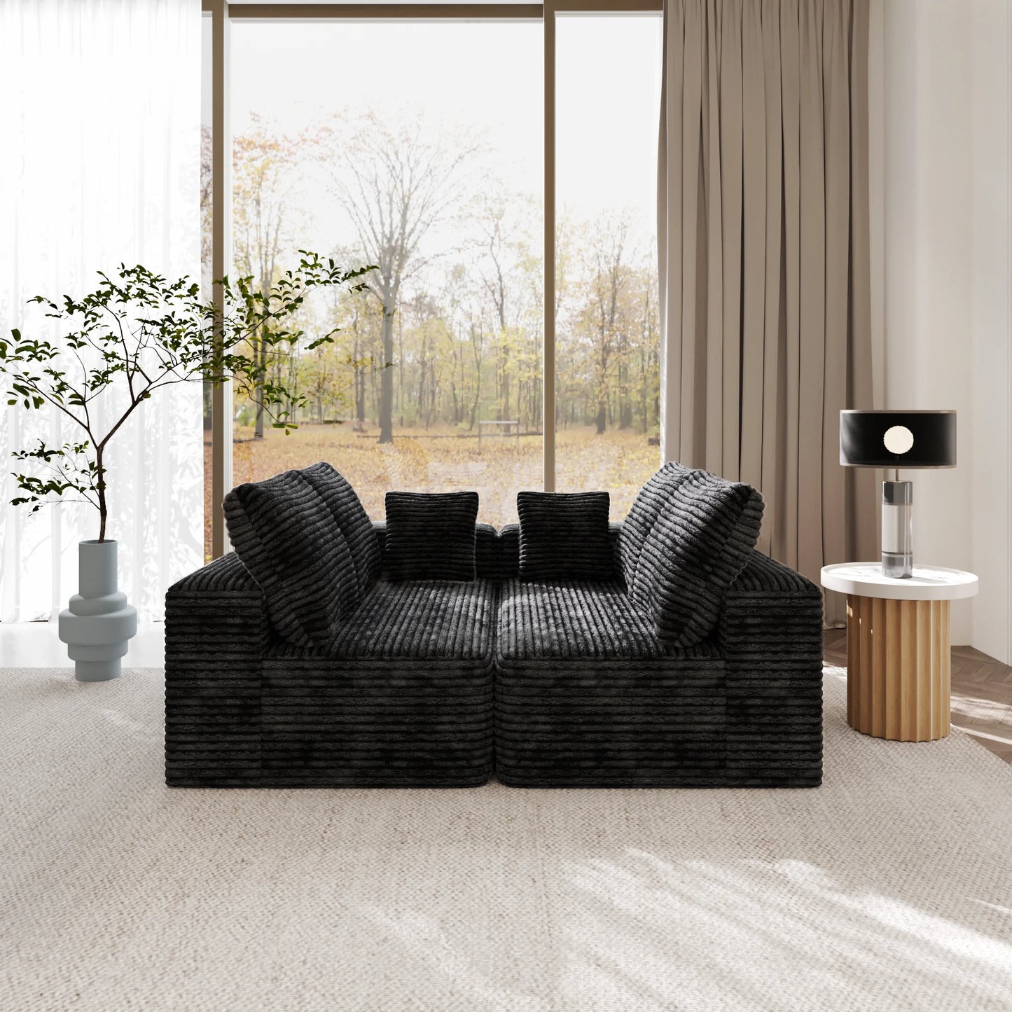 Sofás seccionales Matrix Nook | Loveseats de 2 piezas de pana negra de 2 plazas