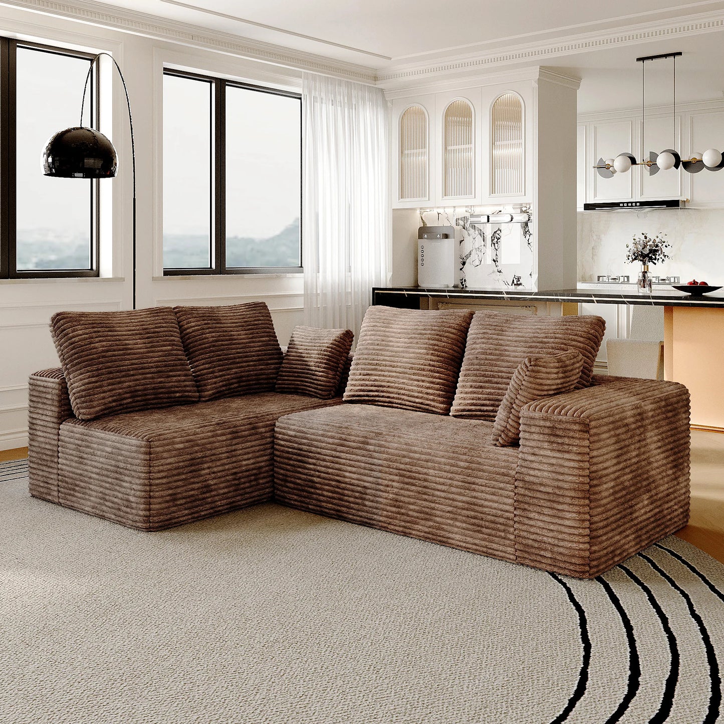 Sofás seccionales Matrix Nook | Sofás seccionales en forma de L de 2 piezas en pana marrón de 2 plazas