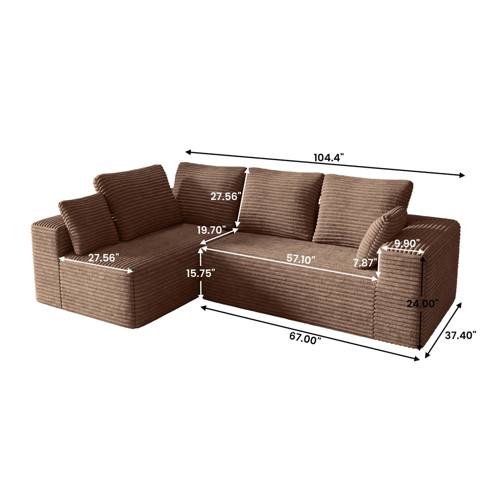 Sofás seccionales Matrix Nook | Sofás seccionales en forma de L de 2 piezas en pana marrón de 2 plazas