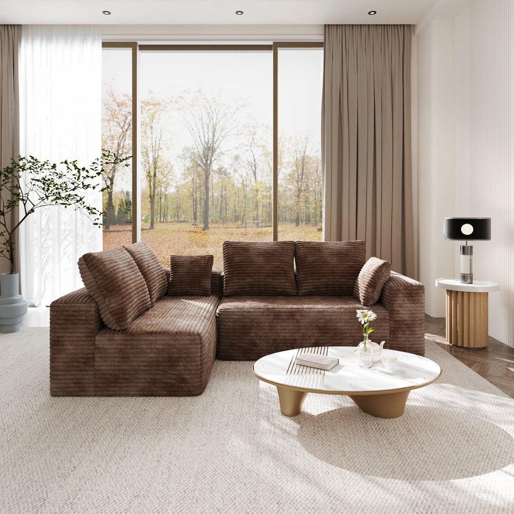 Sofás seccionales Matrix Nook | Sofás seccionales en forma de L de 2 piezas en pana marrón de 2 plazas