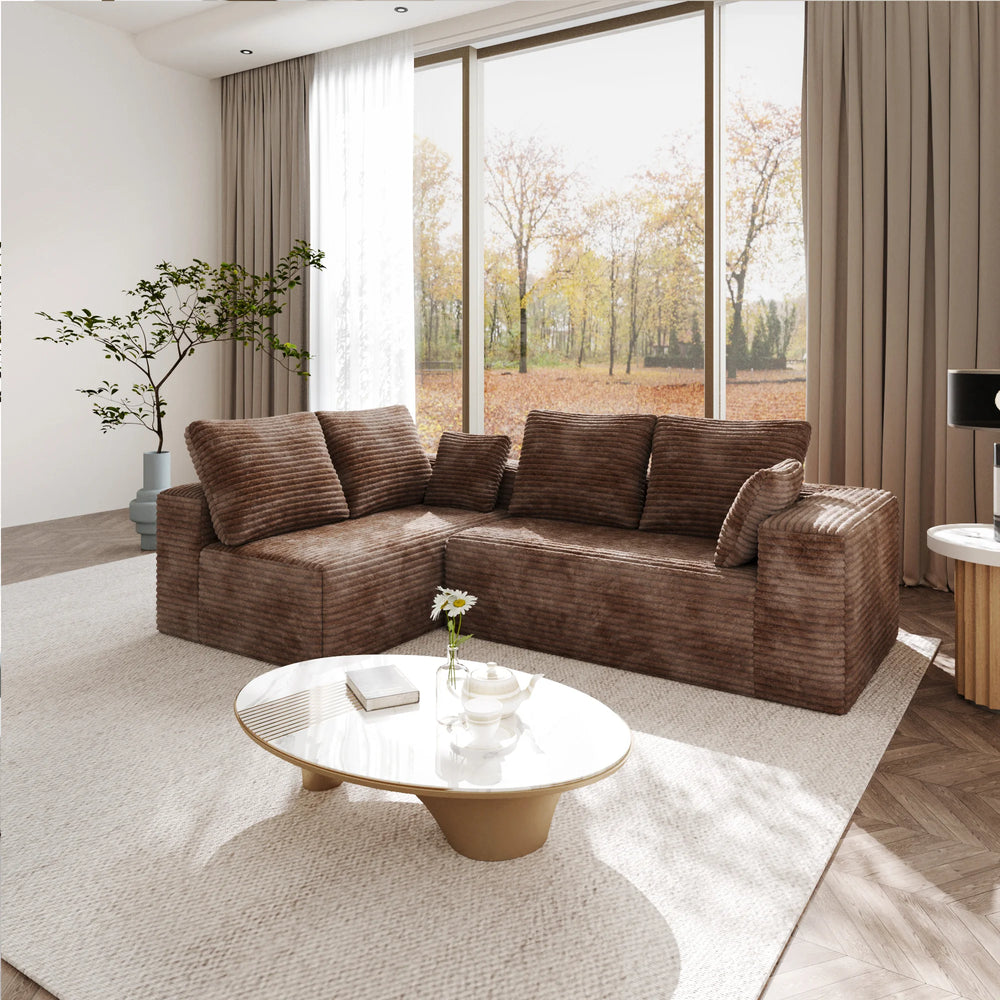Sofás seccionales Matrix Nook | Sofás seccionales en forma de L de 2 piezas en pana marrón de 2 plazas