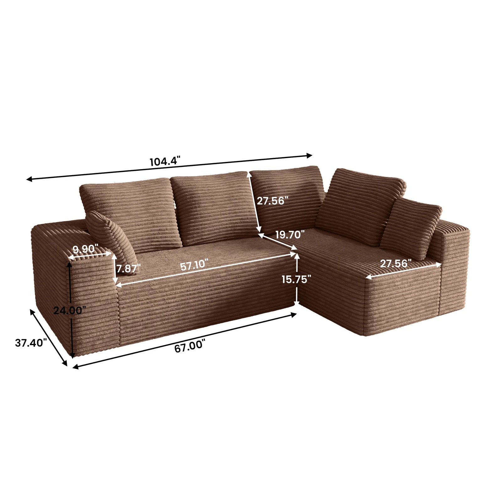Matrix 4-Seater brown Modular L-Shaped Sectionals | 2-Piece, Corduroy Fabric, Apartment Friendly