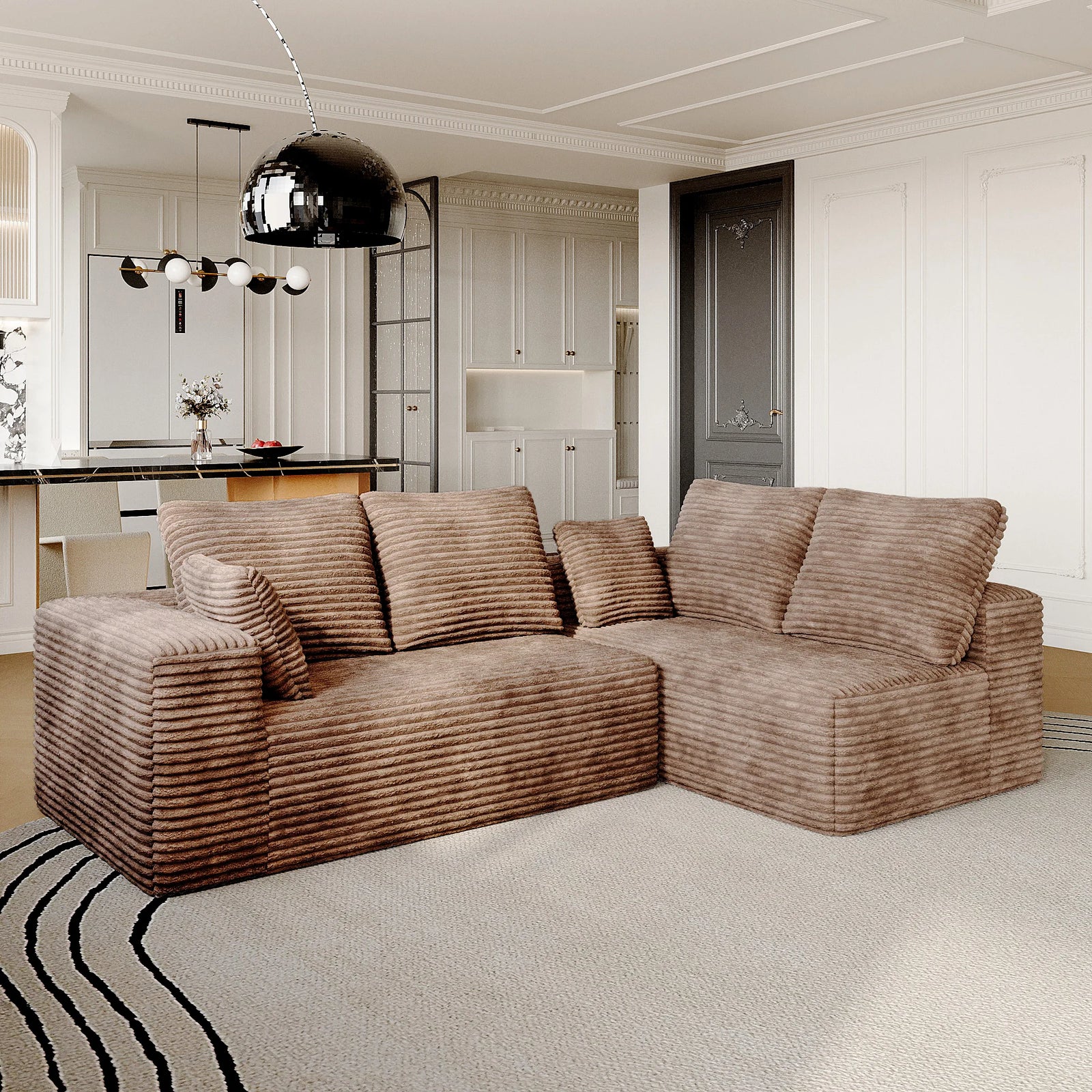 Matrix 4-Seater brown Modular L-Shaped Sectionals | 2-Piece, Corduroy Fabric, Apartment Friendly