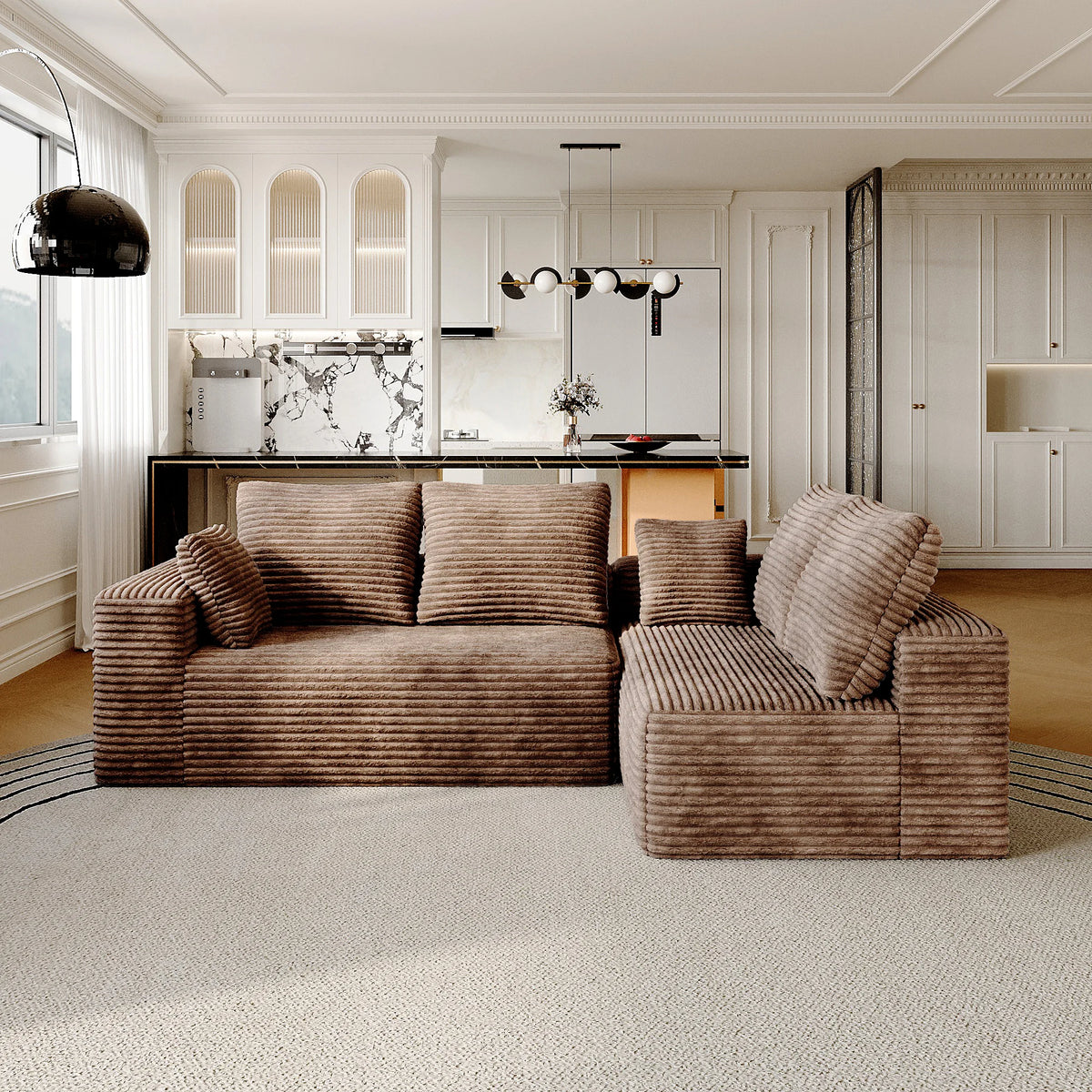 Matrix 4-Seater brown Modular L-Shaped Sectionals | 2-Piece, Corduroy Fabric, Apartment Friendly