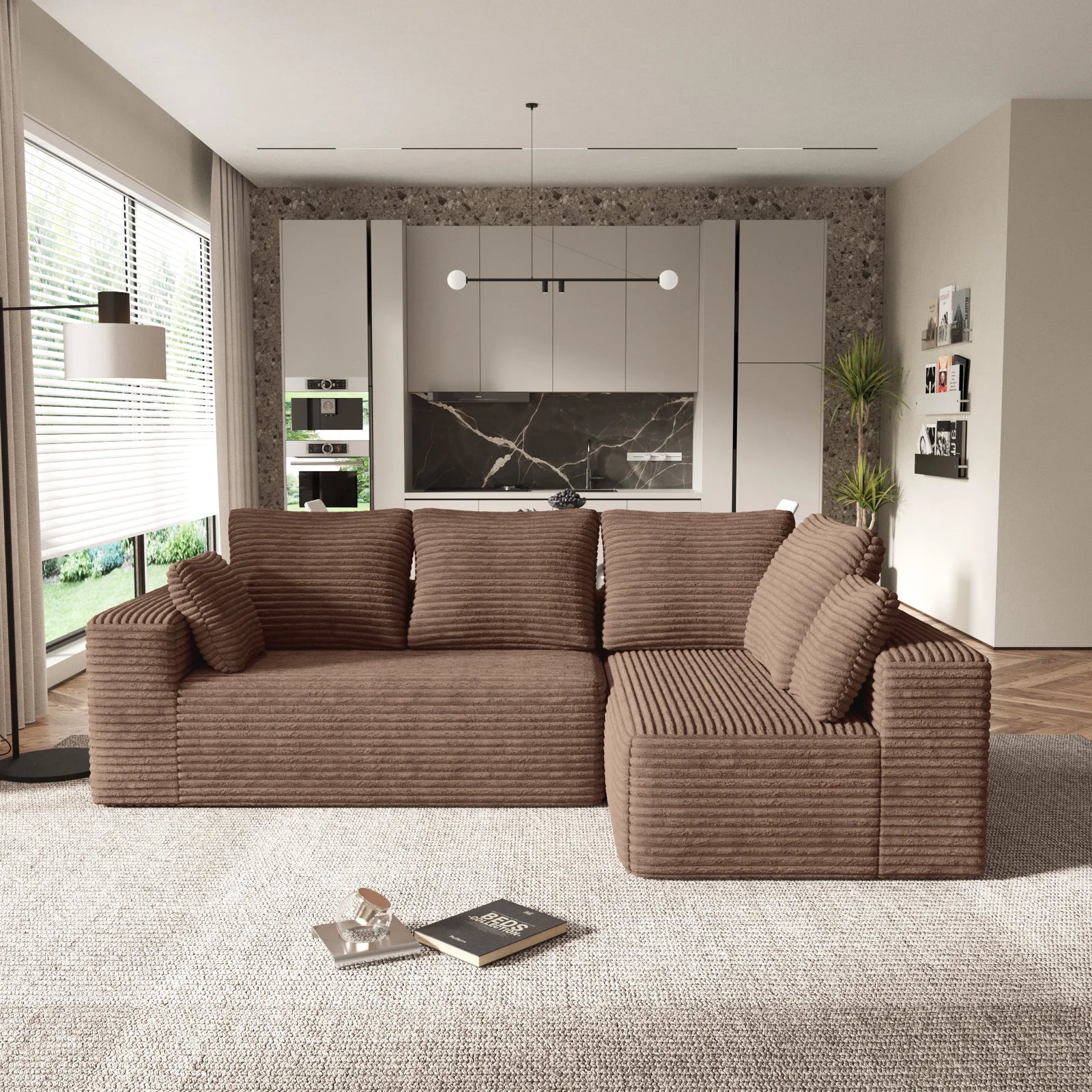 Matrix 4-Seater brown Modular L-Shaped Sectionals | 2-Piece, Corduroy Fabric, Apartment Friendly
