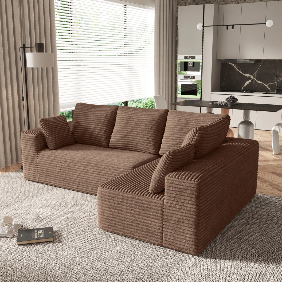 Matrix 4-Seater brown Modular L-Shaped Sectionals | 2-Piece, Corduroy Fabric, Apartment Friendly