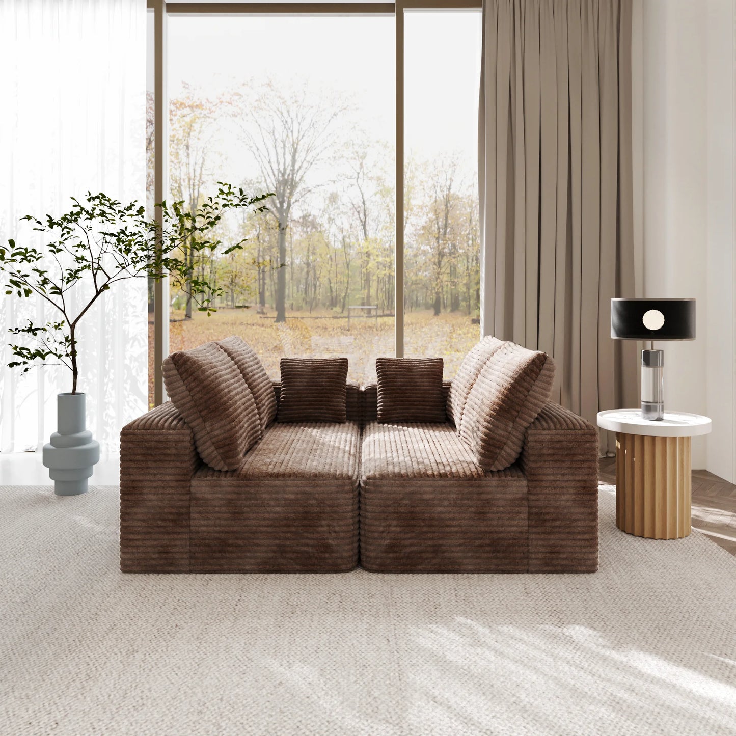 Sofás seccionales Matrix Nook | Loveseats de 2 piezas en pana marrón