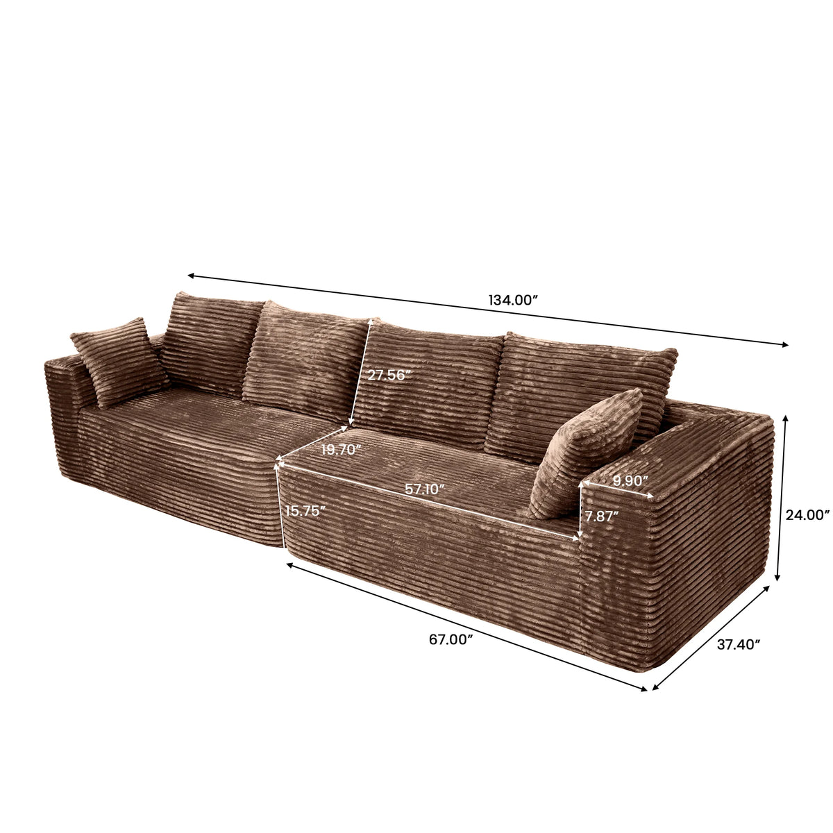 Sofás modulares Matrix de 4 plazas color marrón | 2 piezas, tela de pana, diseño compacto