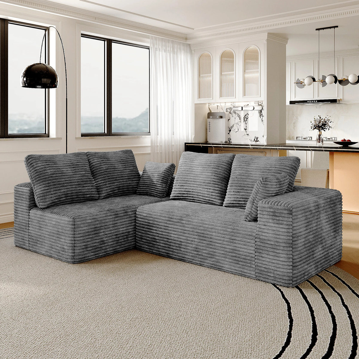 Matrix Nook Sectional Sofas | 2-Piece Corduroy Light Grey L-Shaped Sectionals 2-Seater