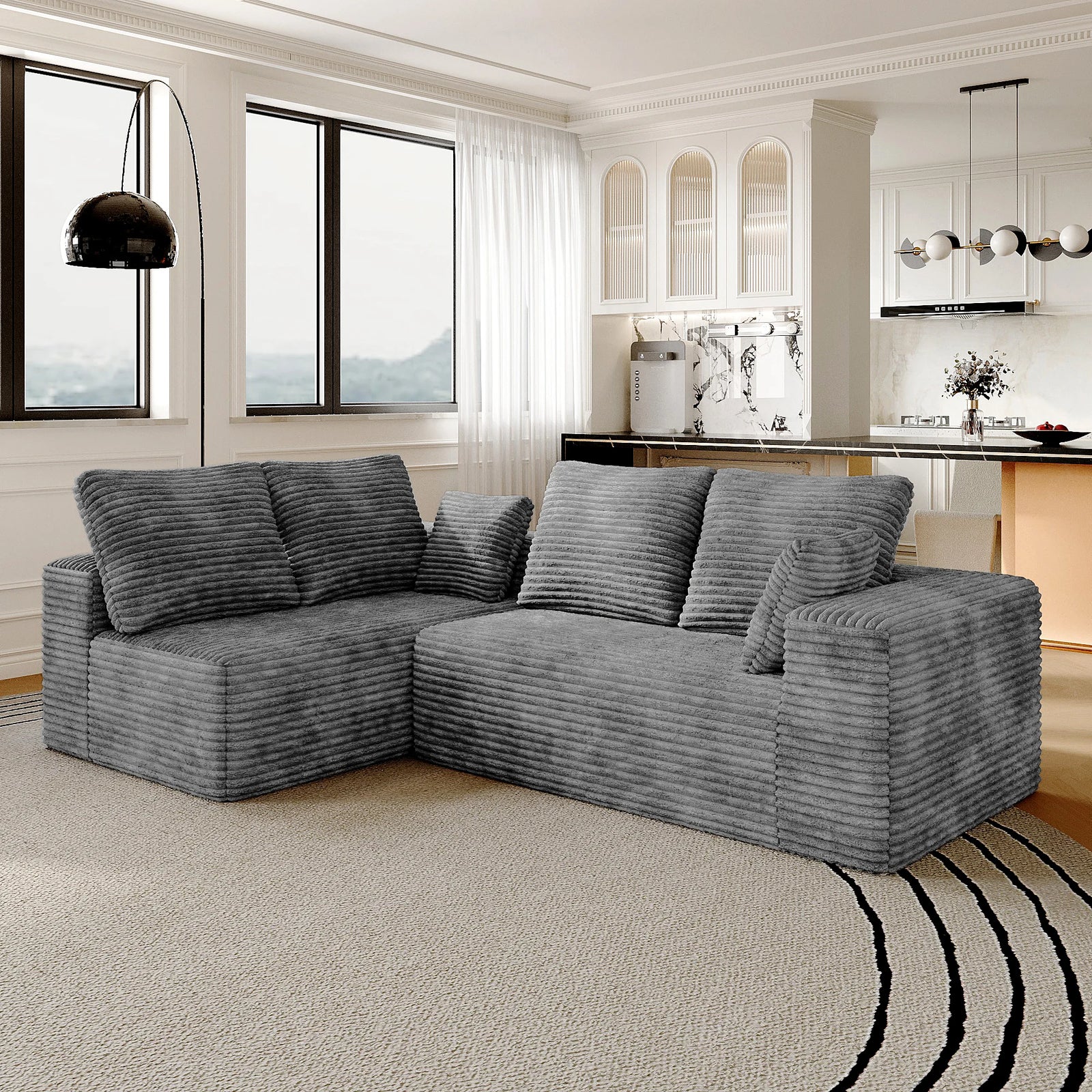 Matrix 4-Seater light-grey Modular L-Shaped Sectionals | 2-Piece, Corduroy Fabric, Apartment Friendly
