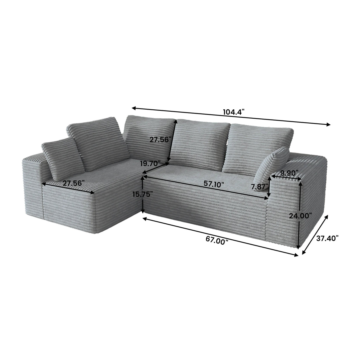 Matrix Nook Sectional Sofas | 2-Piece Corduroy Light Grey L-Shaped Sectionals 2-Seater