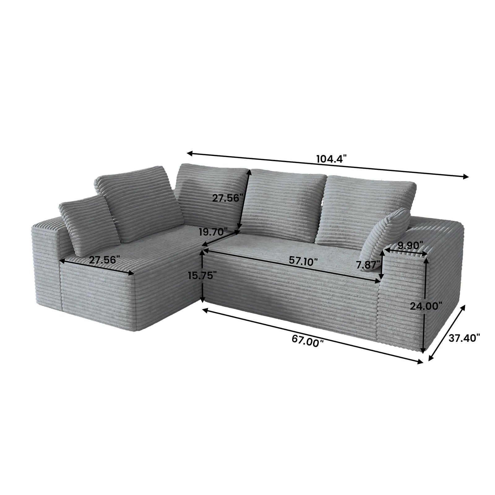 Matrix 4-Seater light-grey Modular L-Shaped Sectionals | 2-Piece, Corduroy Fabric, Apartment Friendly