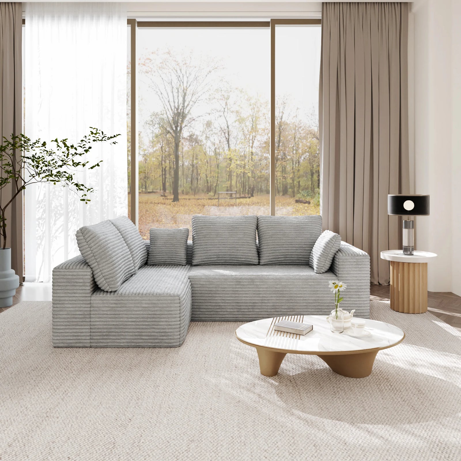 Matrix 4-Seater light-grey Modular L-Shaped Sectionals | 2-Piece, Corduroy Fabric, Apartment Friendly