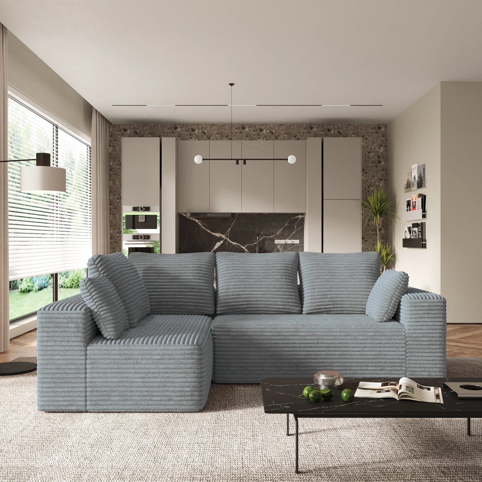 Matrix 4-Seater light-grey Modular L-Shaped Sectionals | 2-Piece, Corduroy Fabric, Apartment Friendly