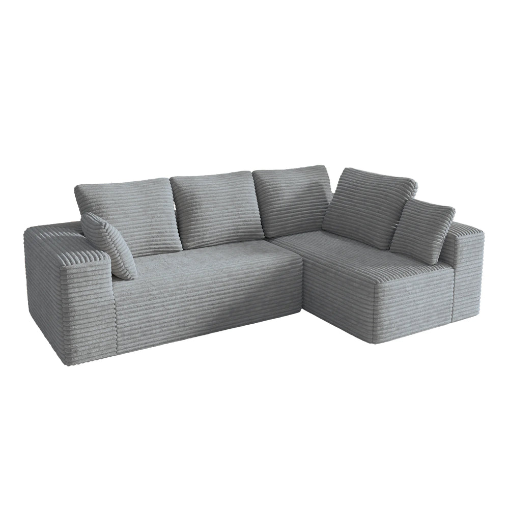 Sofás seccionales Matrix Nook | Sofás seccionales en forma de L de 2 piezas de pana gris claro de 2 plazas