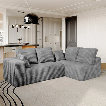Matrix 4-Seater light-grey Modular L-Shaped Sectionals | 2-Piece, Corduroy Fabric, Compact Design