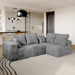 Sofás seccionales Matrix Nook | Sofás seccionales en forma de L de 2 piezas de pana gris claro de 2 plazas
