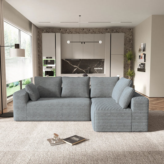 Sofás seccionales Matrix Nook | Sofás seccionales en forma de L de 2 piezas de pana gris claro de 2 plazas