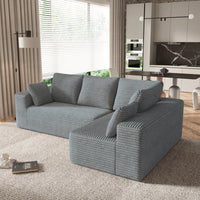 Sofás seccionales Matrix Nook | Sofás seccionales en forma de L de 2 piezas de pana gris claro de 2 plazas