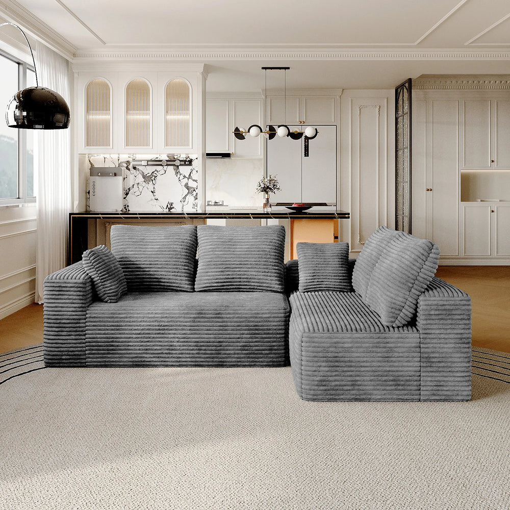 Sofás seccionales Matrix Nook | Sofás seccionales en forma de L de 2 piezas de pana gris claro de 2 plazas