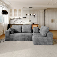 Sofás seccionales Matrix Nook | Sofás seccionales en forma de L de 2 piezas de pana gris claro de 2 plazas
