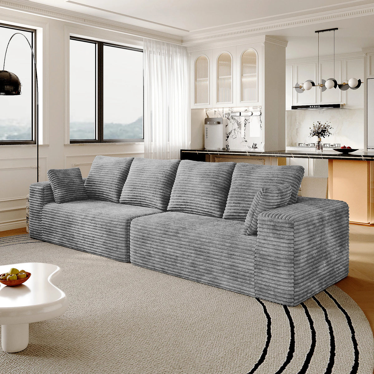 Sofás modulares Matrix de 4 plazas, gris claro | 2 piezas, tela de pana, para espacios pequeños