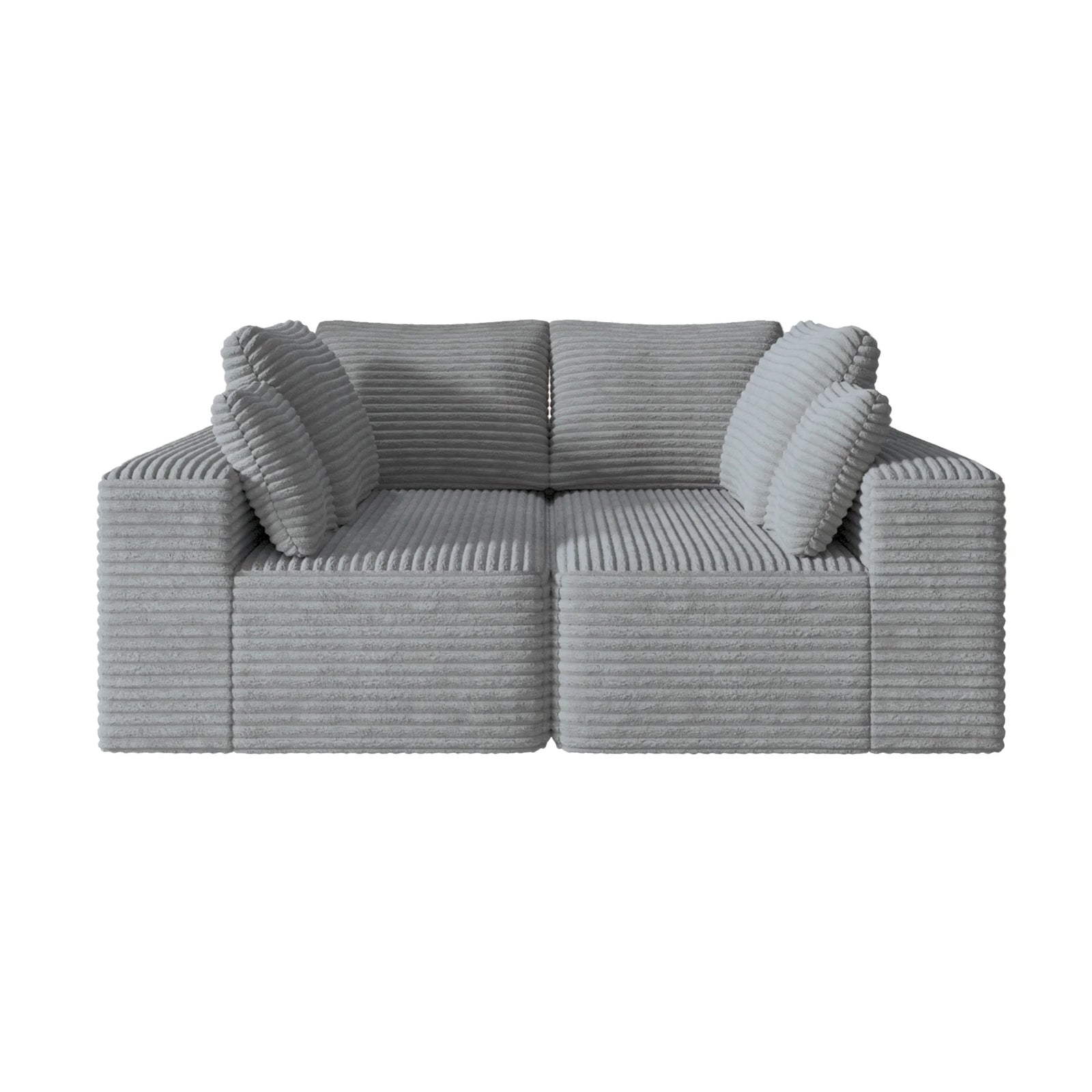 Matrix 4-Seater light-grey Modular Loveseats | 2-Piece, Corduroy Fabric, Small Space