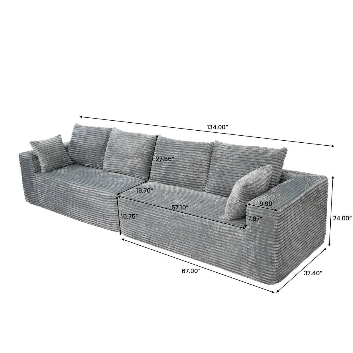 Sofás modulares Matrix de 4 plazas, gris claro | 2 piezas, tela de pana, para espacios pequeños