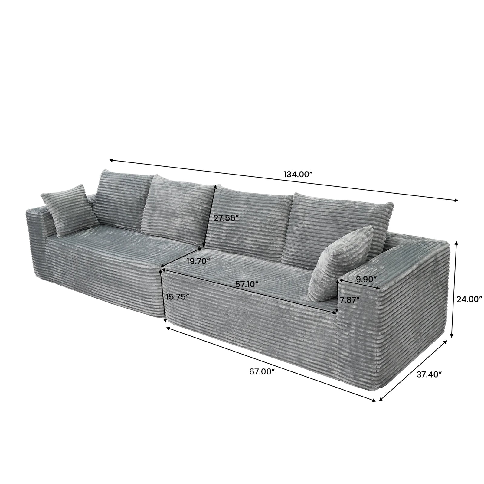Matrix 4-Seater light-grey Modular Loveseats | 2-Piece, Corduroy Fabric, Small Space