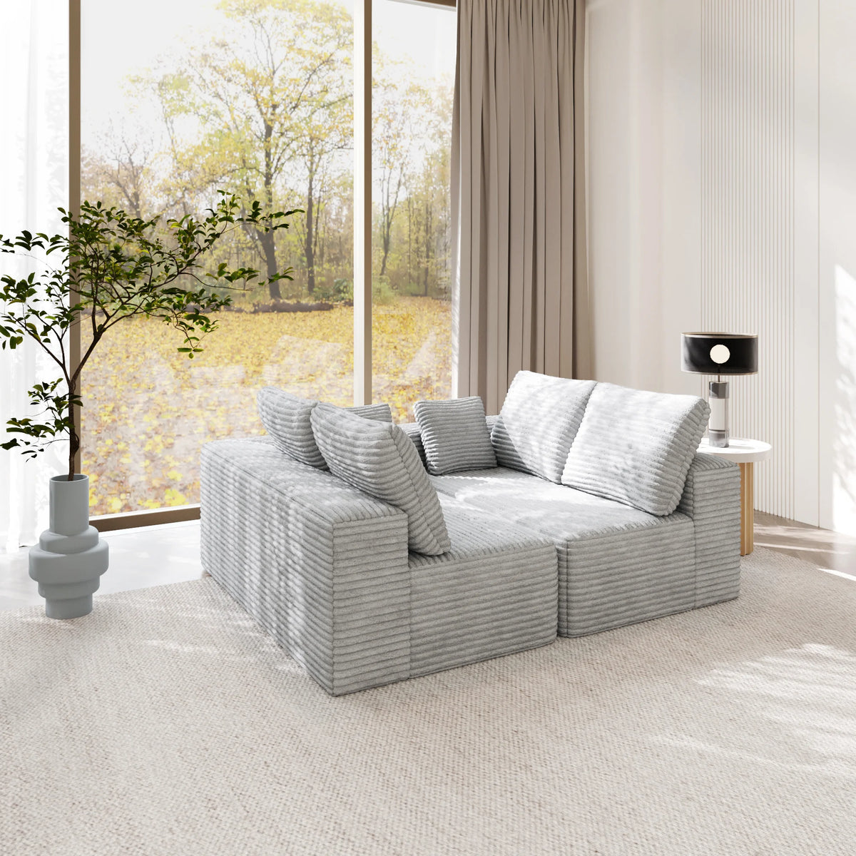 Sofás modulares Matrix de 4 plazas, gris claro | 2 piezas, tela de pana, para espacios pequeños