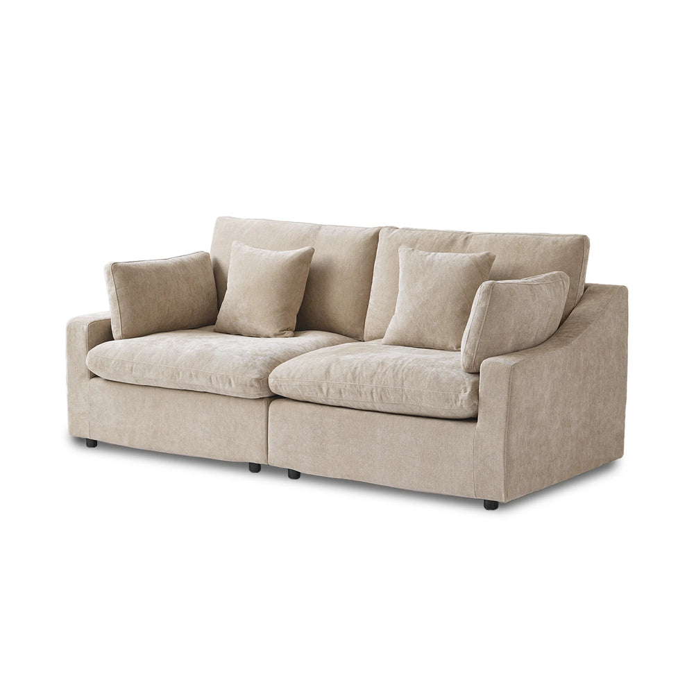 Deluxe Slope Cloud Sectional Sofas | 2-Piece Linen Khaki Loveseats 2-Seater