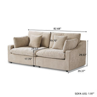 Deluxe Slope Cloud Sectional Sofas | 2-Piece Linen Khaki Loveseats 2-Seater