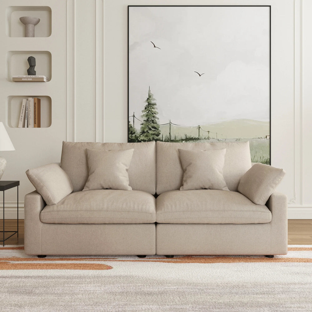 Deluxe Slope Cloud Sectional Sofas | 2-Piece Linen Khaki Loveseats 2-Seater