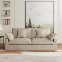 Deluxe Slope Cloud Sectional Sofas | 2-Piece Linen Khaki Loveseats 2-Seater