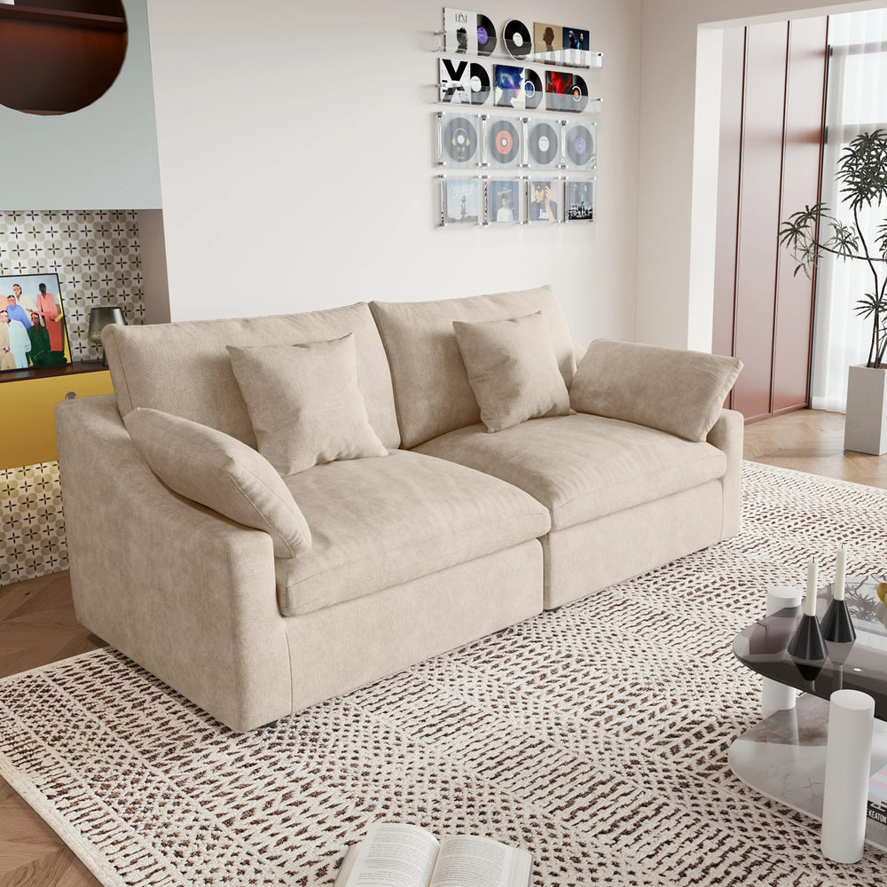 Deluxe Slope Cloud Sectional Sofas | 2-Piece Linen Khaki Loveseats 2-Seater