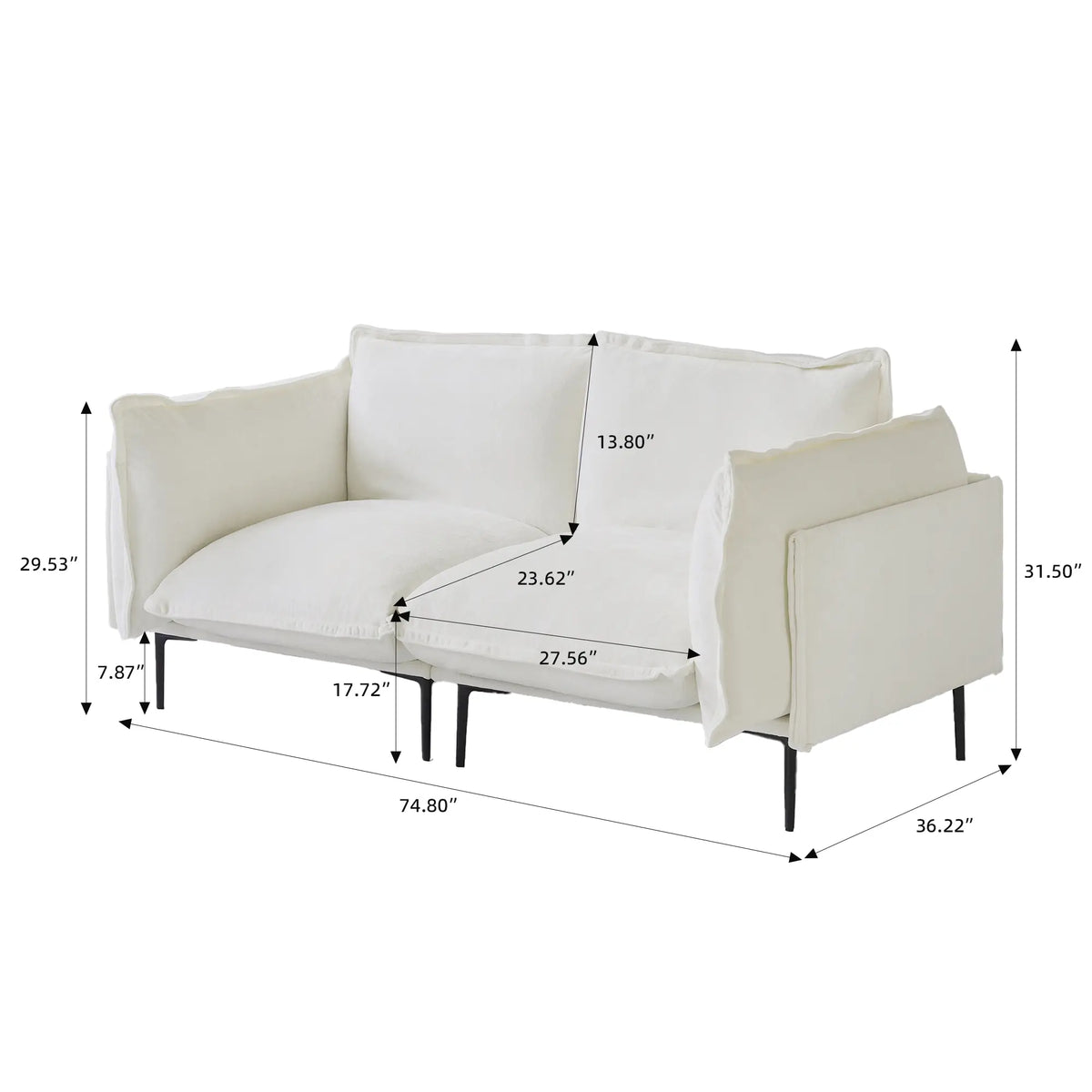 Sofá modular de dos plazas Deluxe Cloud color beige | 2 piezas, tela de terciopelo, para espacios pequeños