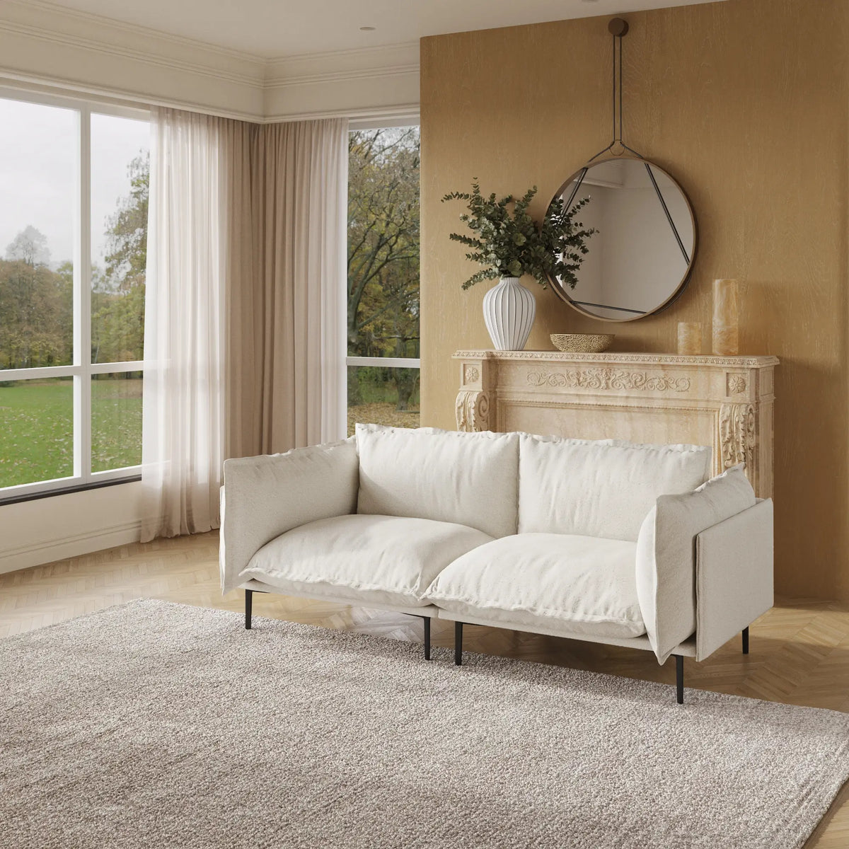 Sofá modular de dos plazas Deluxe Cloud color beige | 2 piezas, tela de terciopelo, para espacios pequeños