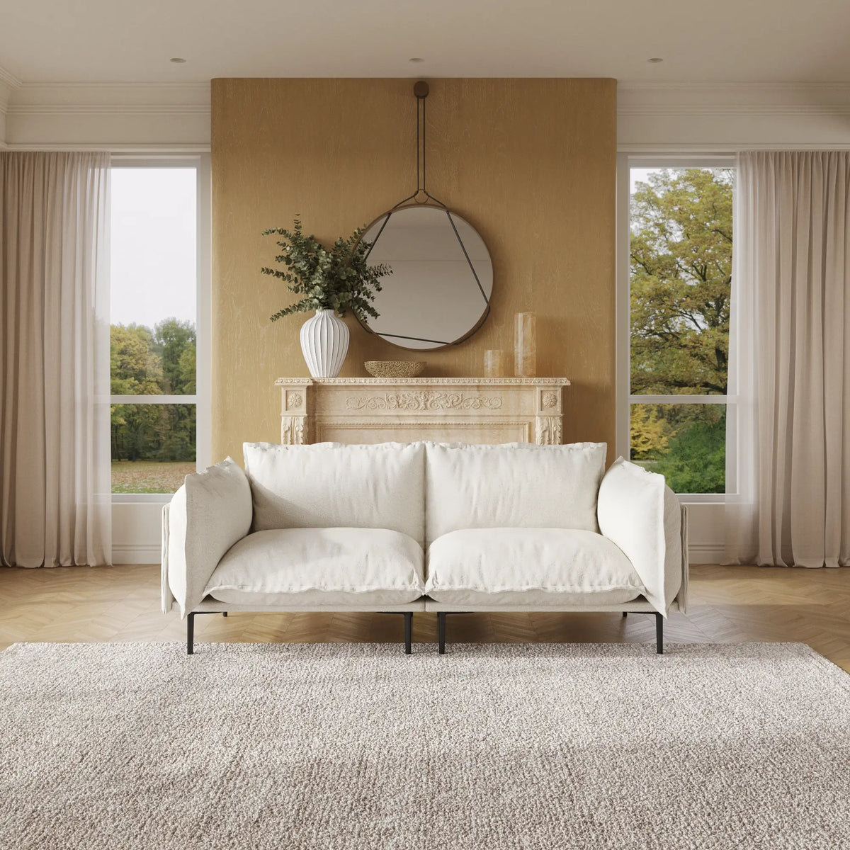 Sofá modular de dos plazas Deluxe Cloud color beige | 2 piezas, tela de terciopelo, para espacios pequeños