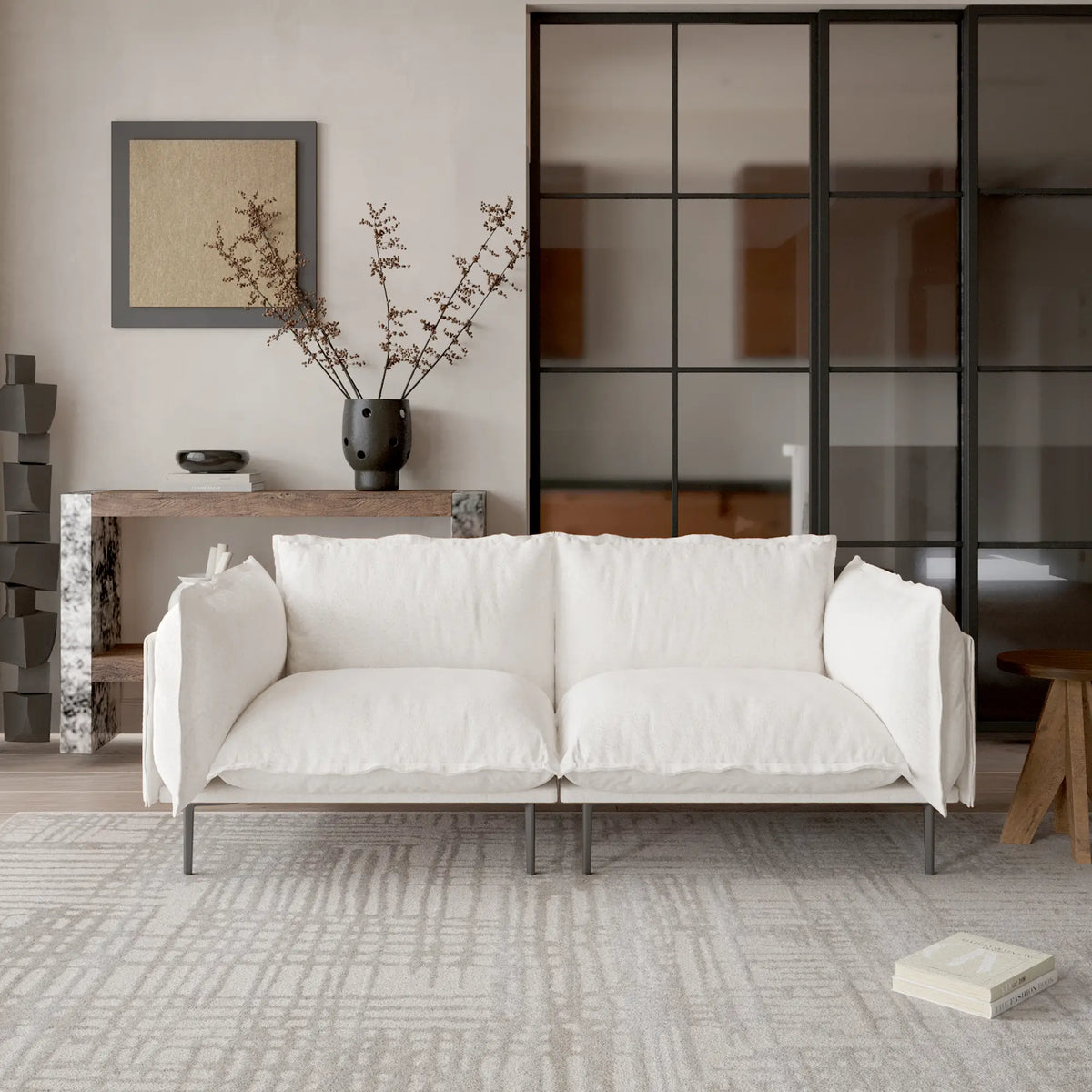 Sofá modular de dos plazas Deluxe Cloud color beige | 2 piezas, tela de terciopelo, para espacios pequeños