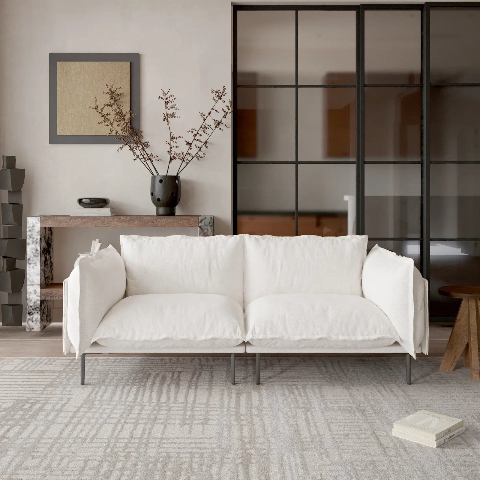 Sofá modular de dos plazas Deluxe Cloud color beige | 2 piezas, tela de terciopelo, para espacios pequeños