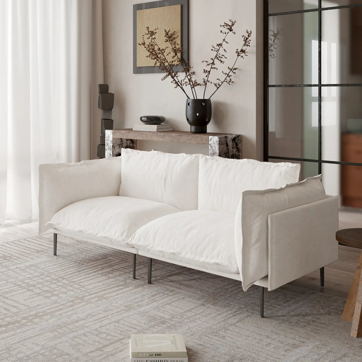 Sofá modular de dos plazas Deluxe Cloud color beige | 2 piezas, tela de terciopelo, para espacios pequeños