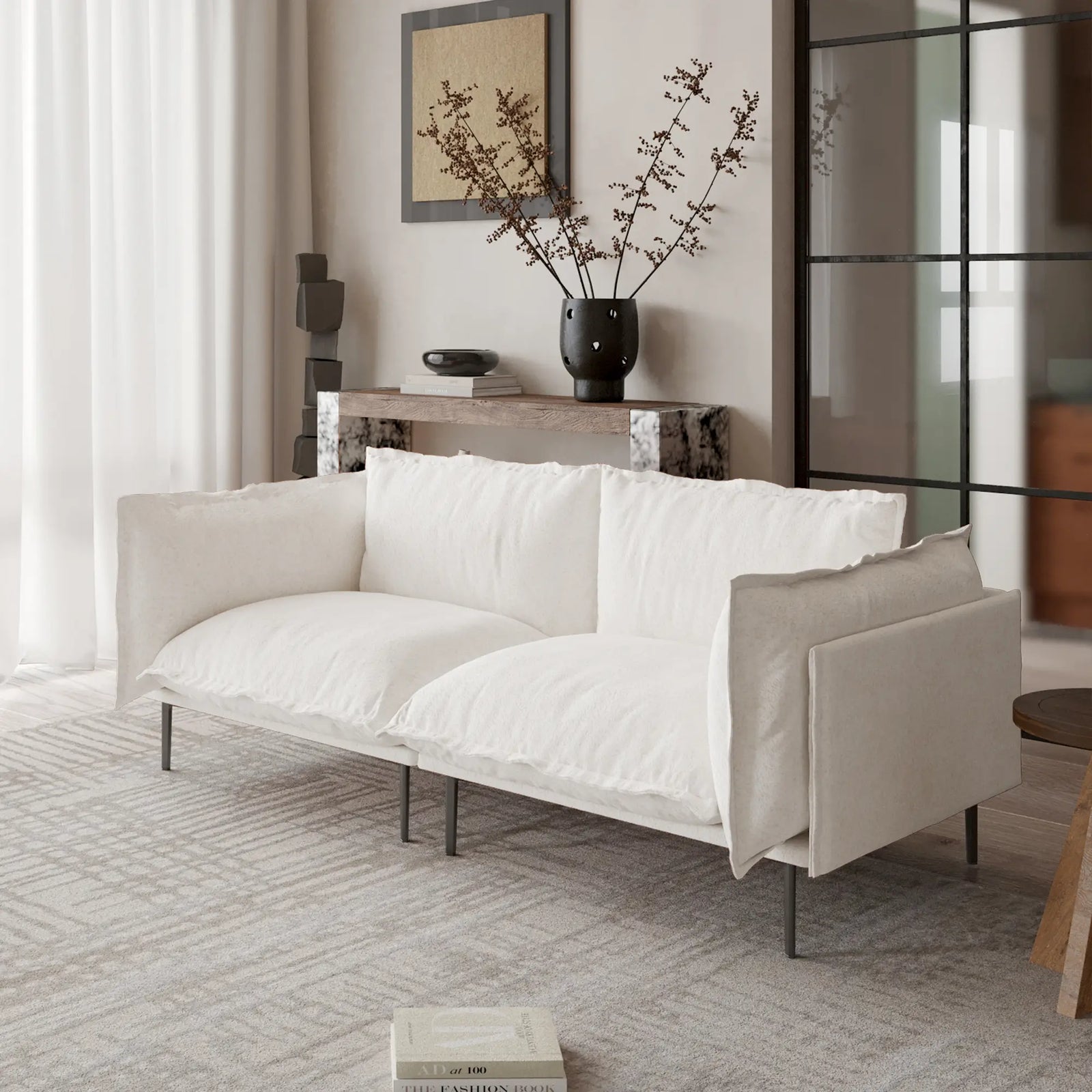 Sofá modular de dos plazas Deluxe Cloud color beige | 2 piezas, tela de terciopelo, para espacios pequeños